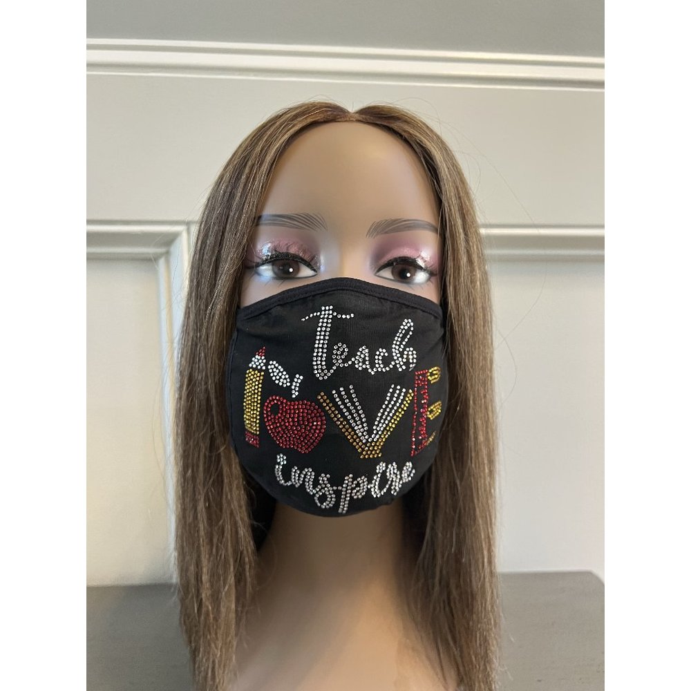 Teacher Inspire Rhinestone Bling Face Mask